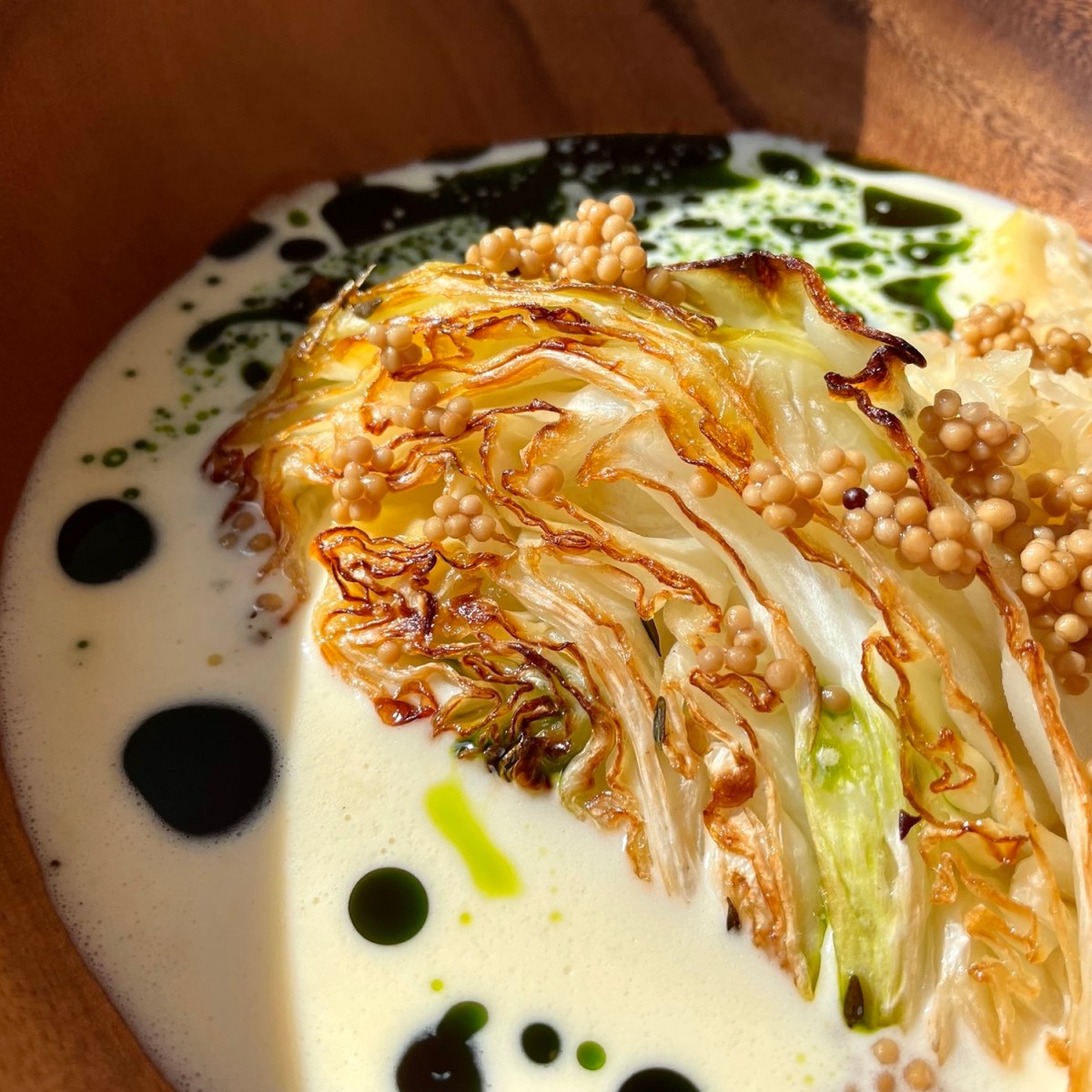 Roasted Cabbage with Pickled Mustard Seeds and a Parsley Cream Sauce (a Dominique Crenn&nbsp;recipe)